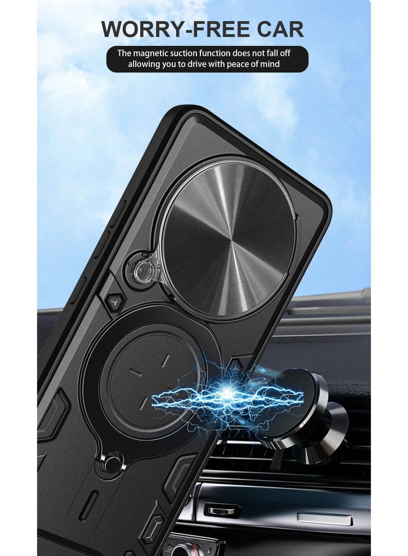 for Honor X9c Smart 5G Case, Slide Camera Lens Cover, Magnetic Ring Holder Kickstand Protective Phone Case for Honor X9c Smart 5G, Black - Image 5