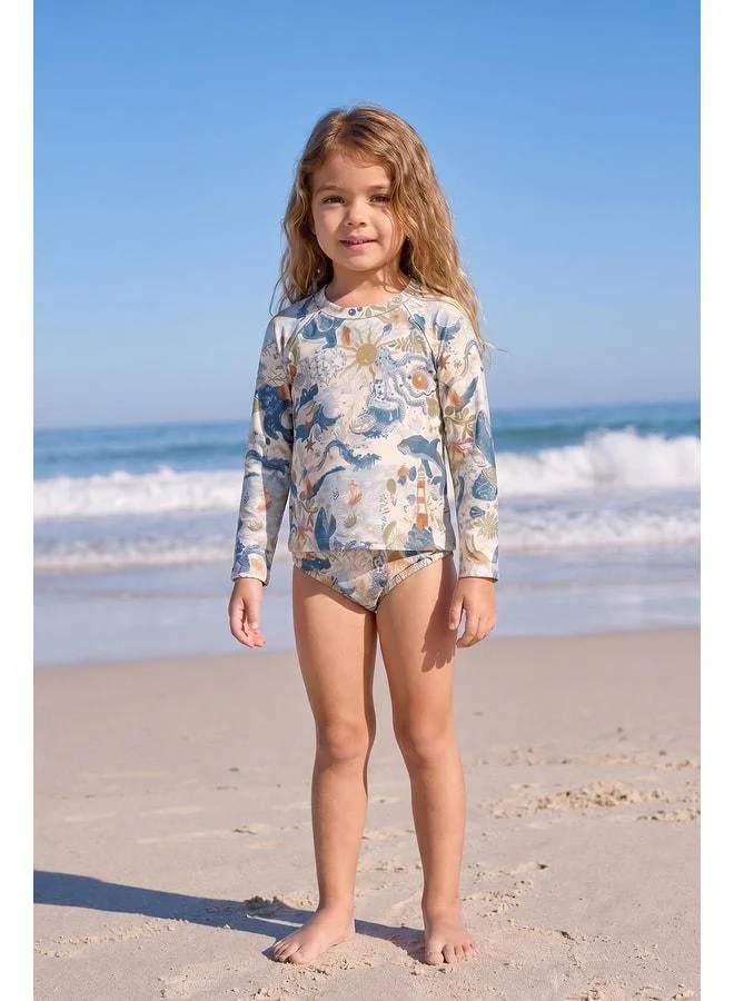 Perendi Girl's Sun Protective Patterned Swimsuit Set