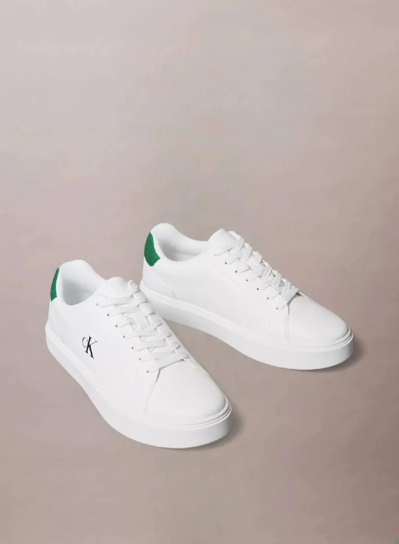 Calvin Klein Jeans Bright White/Deco Green Smooth Leather Classic Trainers for Men | Best Price UAE