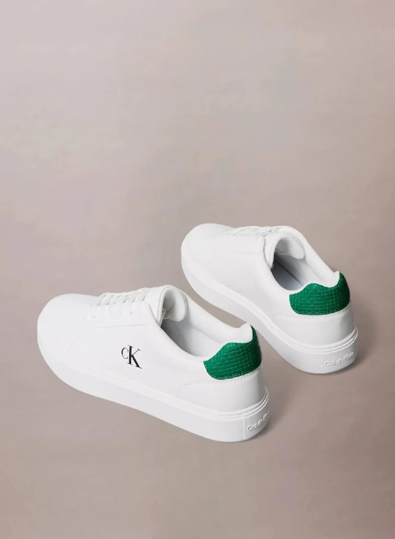Calvin Klein Jeans Bright White/Deco Green Smooth Leather Classic Trainers for Men | Best Price UAE
