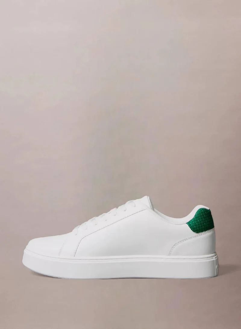 Calvin Klein Jeans Bright White/Deco Green Smooth Leather Classic Trainers for Men | Best Price UAE