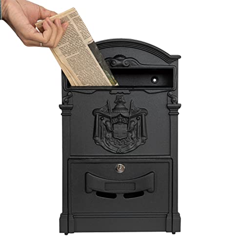 xhlokk Wall Mount Mailboxes Rust Resistant Locking Wall Mailbox for Outside Galvanized Steel and Aluminum Stamping Process Vintage Mailbox with Key Lock Large Capacity Outdoor Decoration Black - Image 1