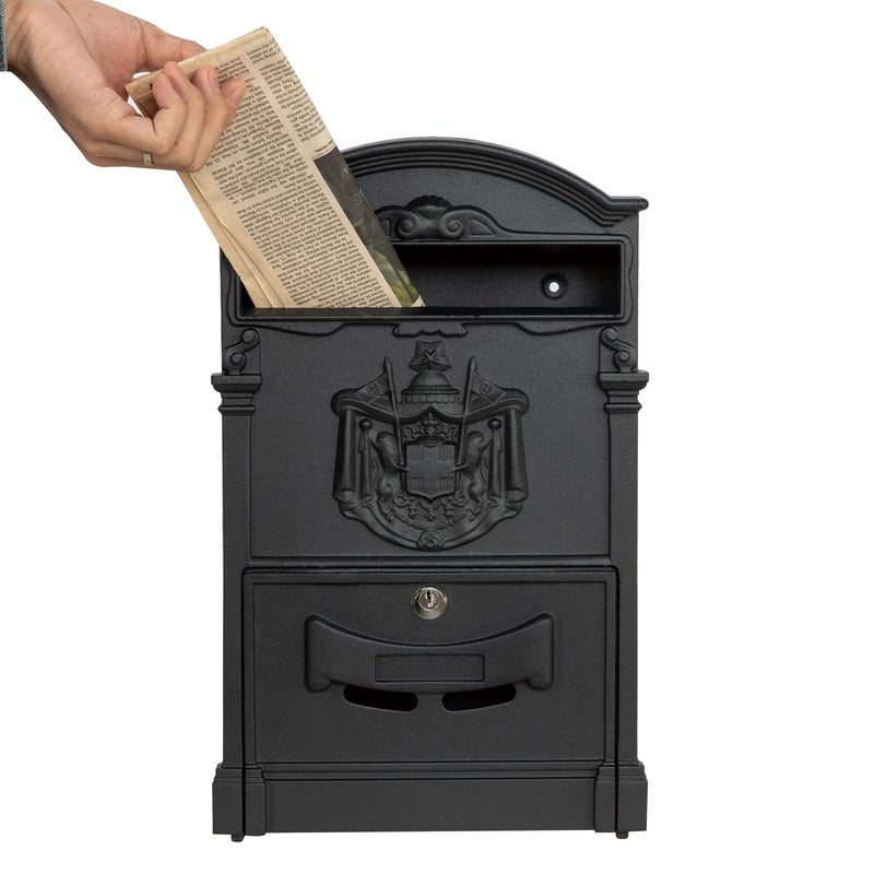 xhlokk Wall Mount Mailboxes Rust Resistant Locking Wall Mailbox for Outside Galvanized Steel and Aluminum Stamping Process Vintage Mailbox with Key Lock Large Capacity Outdoor Decoration Black - Image 2