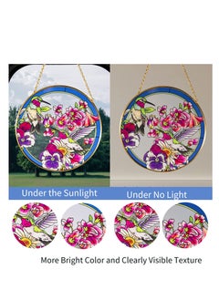 Excefore Round Hummingbird Stained Glass Window Hangings, Suncatcher for Window with Metal Chain, Hand-Painted Glass Panel Decor, for Bird Lovers Gift, for Mom, Grandma, Teacher (6.5×6.5”)  - Image 4
