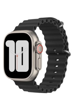 Ocean Band Compatible with Apple Watch Band Ultra 49mm 45mm 44mm 42mm, Adjustable Loop with Buckle Soft Stretchy Silicone Sports Band for iWatch Series SE 8 7 6 5 4 3 2 1 Men Women, Black