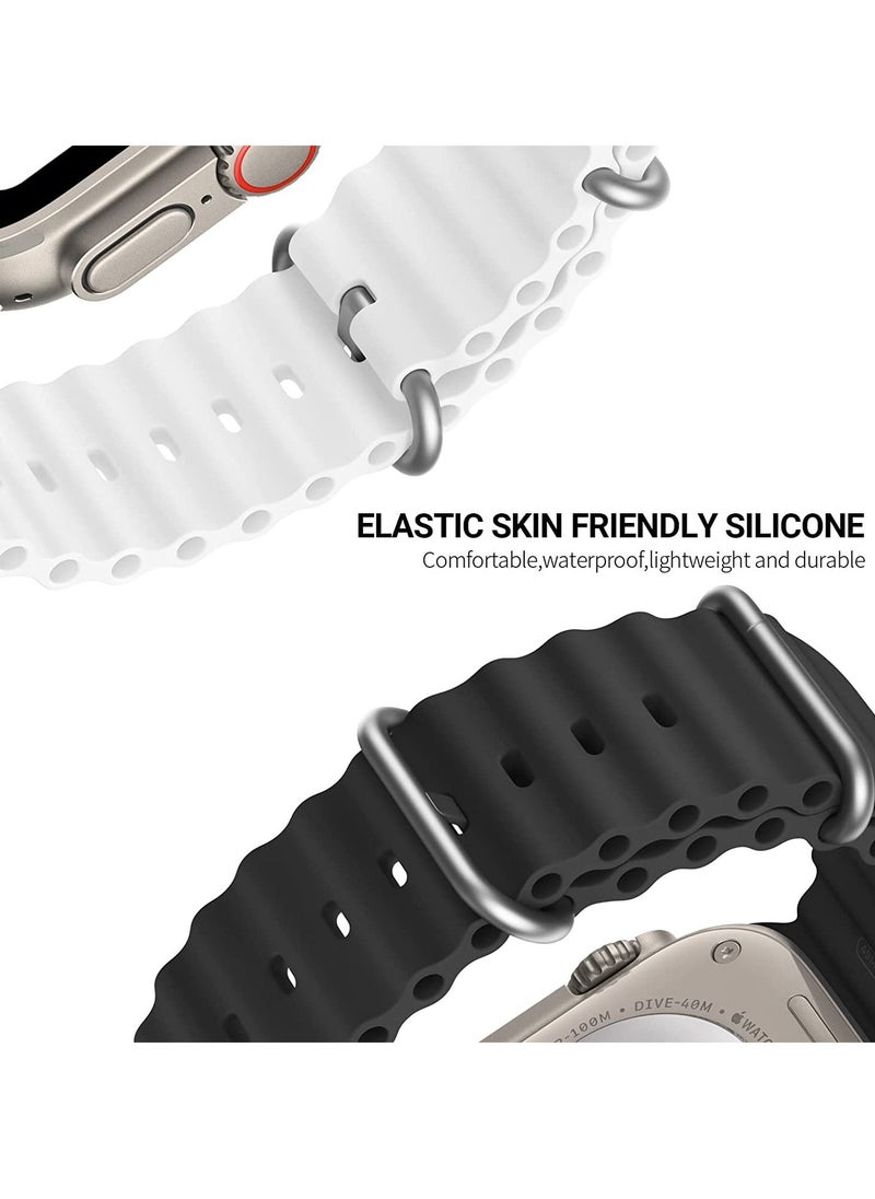 Generic - Ocean Band Compatible with Apple Watch Band Ultra 49mm 45mm 44mm 42mm, Adjustable Loop with Buckle Soft Stretchy Silicone Sports Band for iWatch Series SE 8 7 6 5 4 3 2 1 Men Women, Black - Image 1