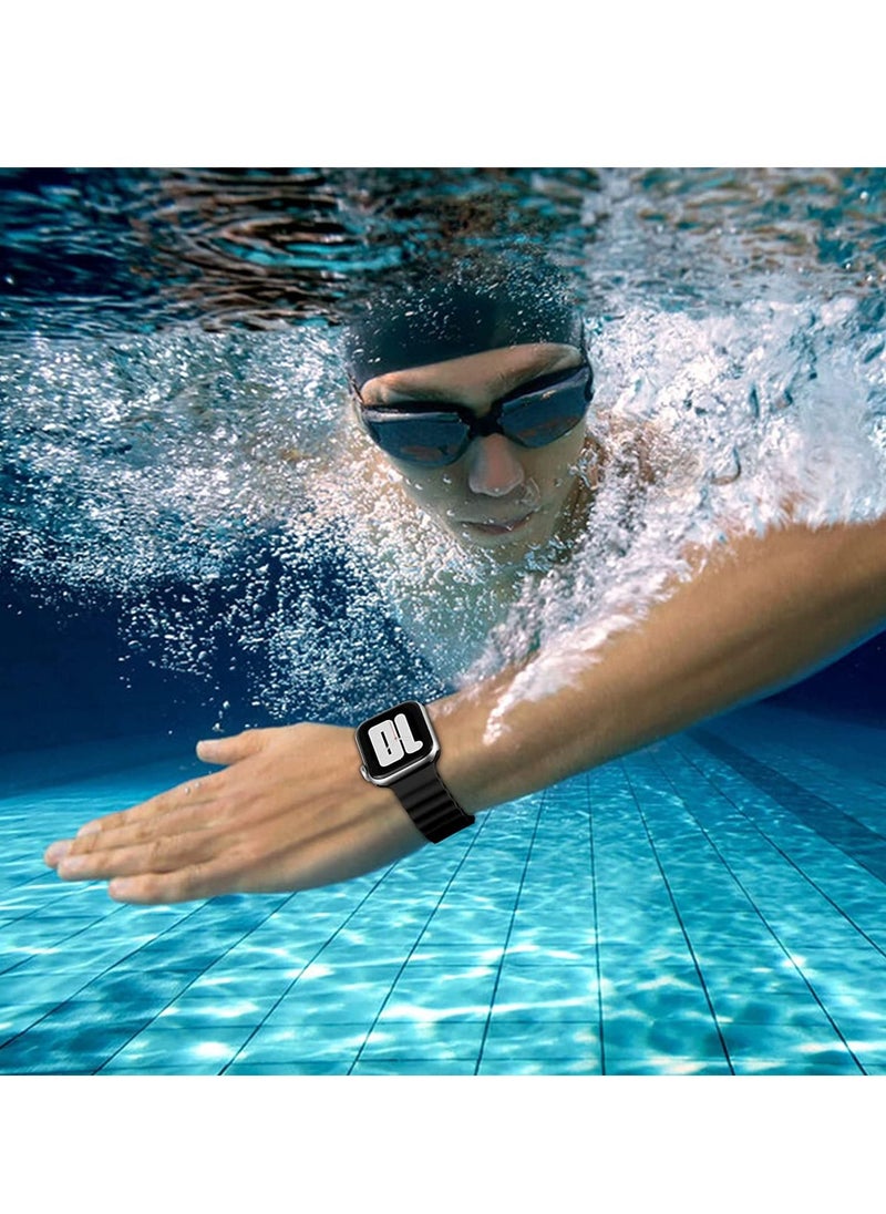 Generic - Ocean Band Compatible with Apple Watch Band Ultra 49mm 45mm 44mm 42mm, Adjustable Loop with Buckle Soft Stretchy Silicone Sports Band for iWatch Series SE 8 7 6 5 4 3 2 1 Men Women, Black - Image 1