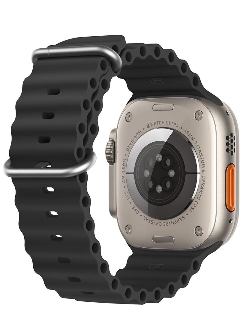 Generic - Ocean Band Compatible with Apple Watch Band Ultra 49mm 45mm 44mm 42mm, Adjustable Loop with Buckle Soft Stretchy Silicone Sports Band for iWatch Series SE 8 7 6 5 4 3 2 1 Men Women, Black - Image 1