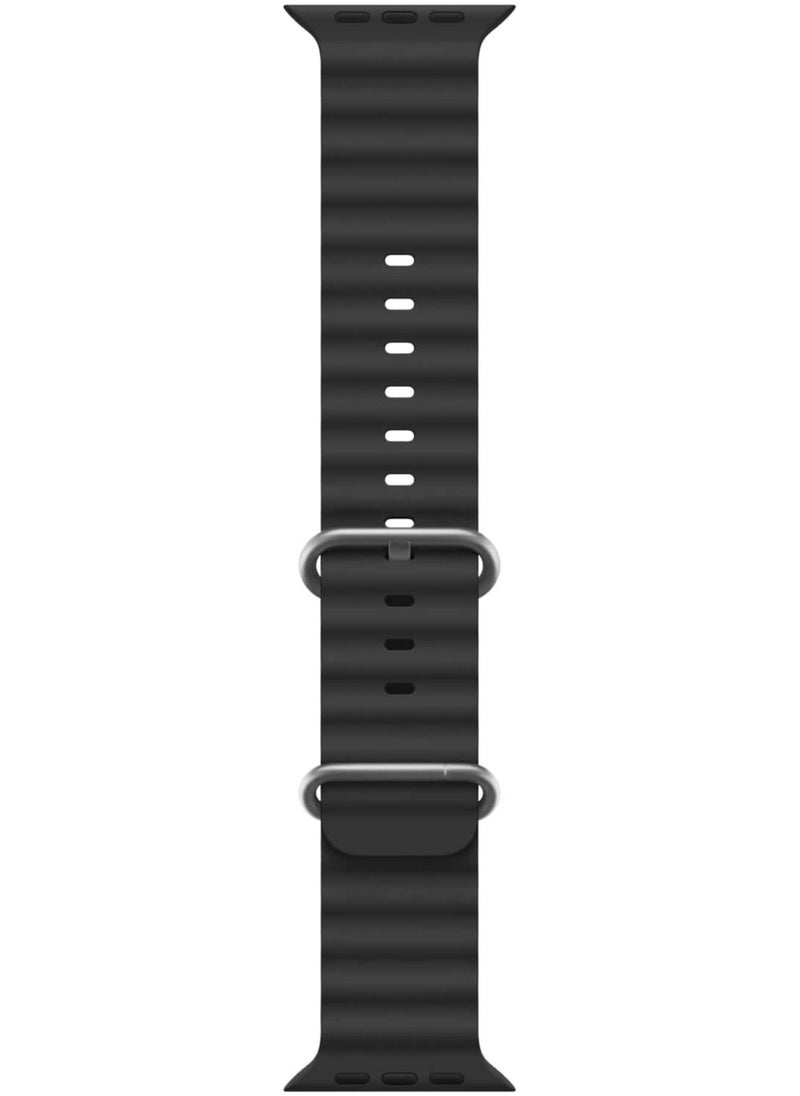 Generic - Ocean Band Compatible with Apple Watch Band Ultra 49mm 45mm 44mm 42mm, Adjustable Loop with Buckle Soft Stretchy Silicone Sports Band for iWatch Series SE 8 7 6 5 4 3 2 1 Men Women, Black - Image 1