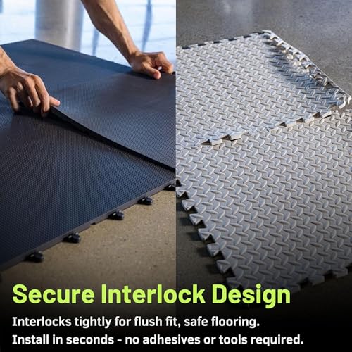 Baselayer Performance Series Interlocking Floor Tiles - Durable ½ in TPE (Rubber Like, NOT Foam, no Odor) - Gym Flooring for Weights & Heavy Equipment - Black, 15 SqFt (6 Pack) - Made in USA - Image 4