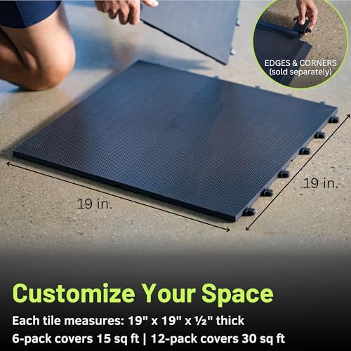 Baselayer Performance Series Interlocking Floor Tiles - Durable ½ in TPE (Rubber Like, NOT Foam, no Odor) - Gym Flooring for Weights & Heavy Equipment - Black, 15 SqFt (6 Pack) - Made in USA - Image 3
