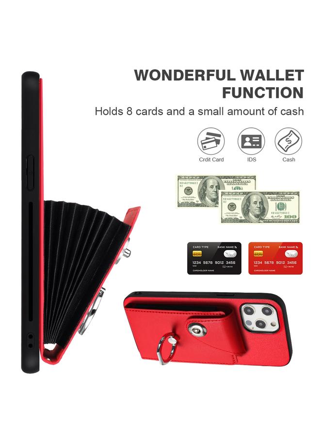 زبون جراب لهاتف iPhone 12 Pro Max مزود بحلقة وحقيبة بطاقات وحافظة هاتف من البولي يوريثان مع حبل - Image 4