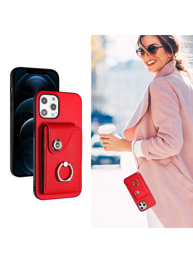 زبون جراب لهاتف iPhone 12 Pro Max مزود بحلقة وحقيبة بطاقات وحافظة هاتف من البولي يوريثان مع حبل - Image 5