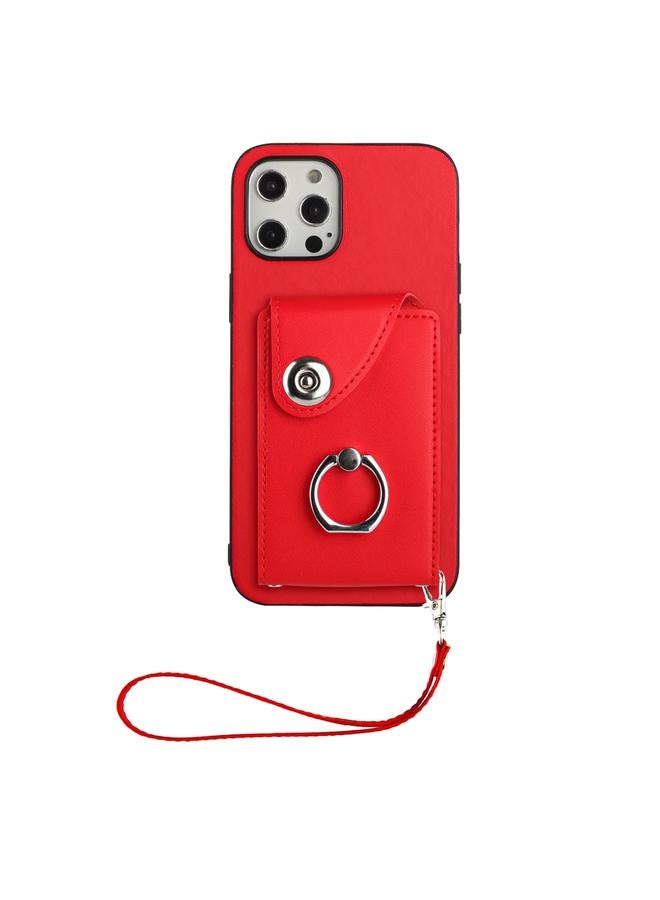 زبون جراب لهاتف iPhone 12 Pro Max مزود بحلقة وحقيبة بطاقات وحافظة هاتف من البولي يوريثان مع حبل - Image 2