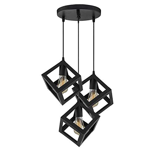 SINOMAN Black Hanging Lights for Living Room/Pendant Lights for Ceiling/Hanging Lamps for Home Decoration/Decorative Hanging Lights,Metal (Sqaure Cluster, Without Bulb) - Image 1