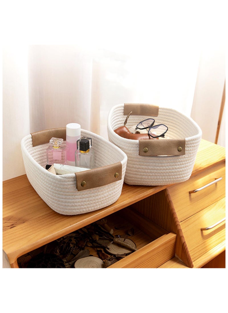 Anmi 2 Pack Woven Storage Basket with Handle,Baby Nursery Organizer for Clothes, Toys, Books  Laundry Bin for Bathroom, Shelves, Pet Toys White  - Image 2