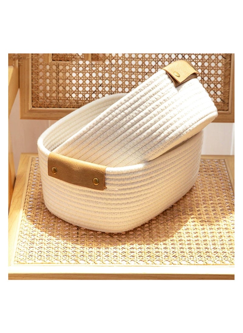 Anmi 2 Pack Woven Storage Basket with Handle,Baby Nursery Organizer for Clothes, Toys, Books  Laundry Bin for Bathroom, Shelves, Pet Toys White  - Image 3