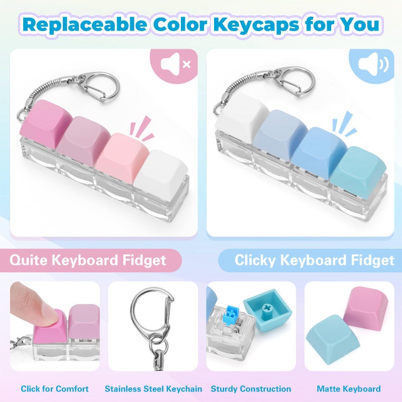 Netholid 2 PCS Keyboard Fidget Toys for Adults Silent and Loud Keyboard Clicker Keychain Sensory Toy for Anxiety Stress Relief Autism (Blue&Purple, 4 in 1-2P) - Image 3