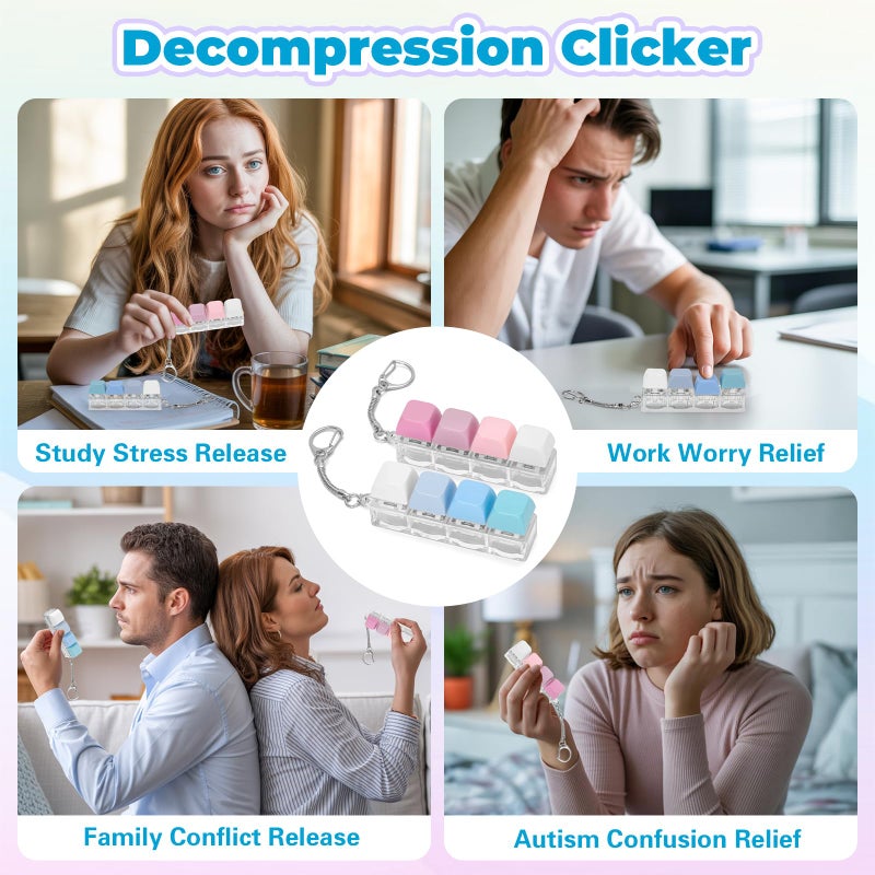 Netholid 2 PCS Keyboard Fidget Toys for Adults Silent and Loud Keyboard Clicker Keychain Sensory Toy for Anxiety Stress Relief Autism (Blue&Purple, 4 in 1-2P) - Image 5