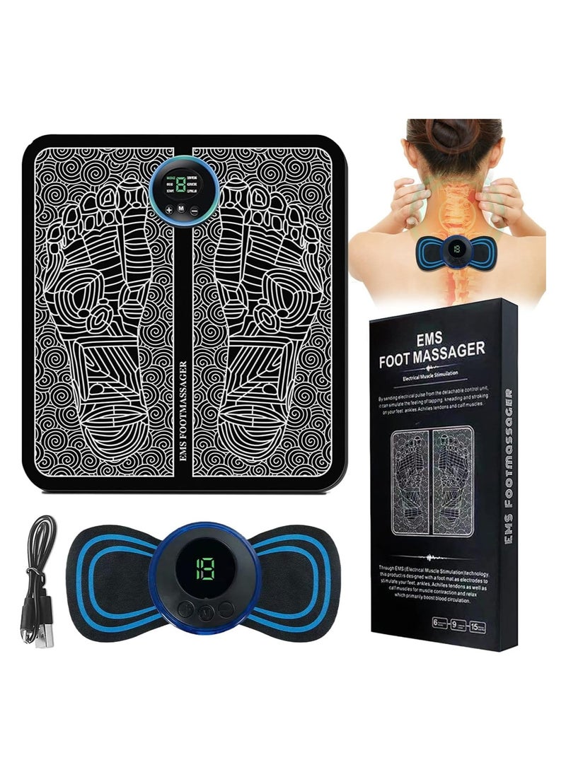 Ems Electric Foot Massagers Set with 1 Foot Massager and 1 Mini Neck Massager Pads Foot Massager Portable USB to Relieve Pain and Blood Circulation - Image 1