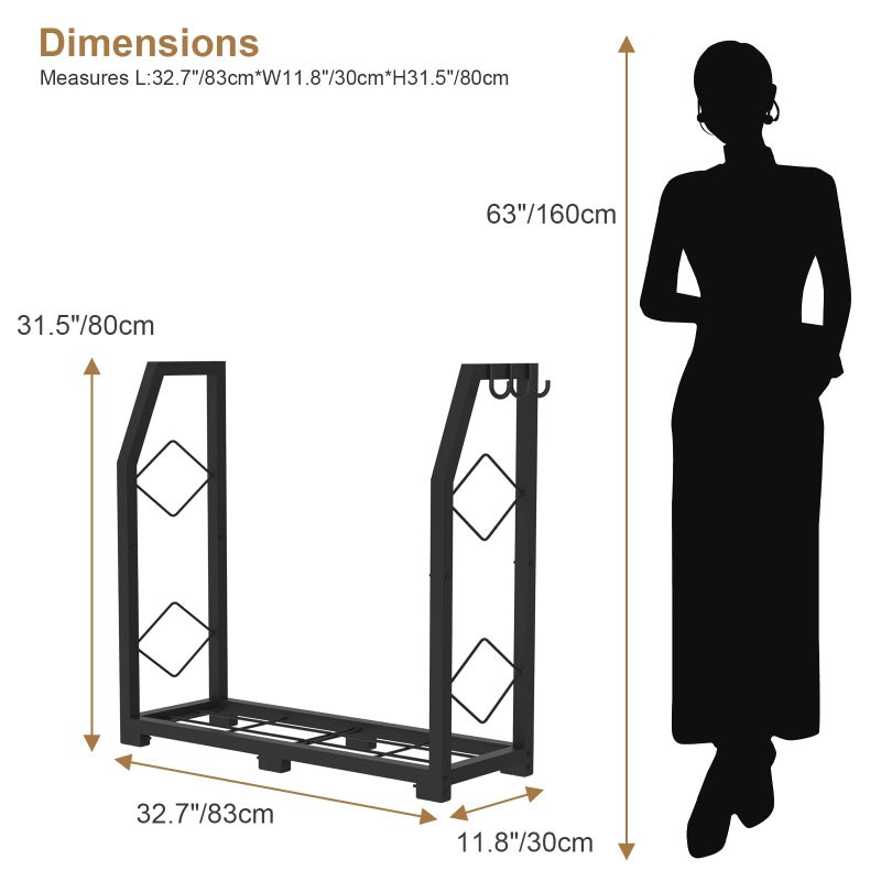 VyGrow Firewood Rack for Outdoor, Firewood Holder with 3 Hanging Hooks, Heavy Duty Wood Rack for Indoor Outdoor Patio, Black - Image 5