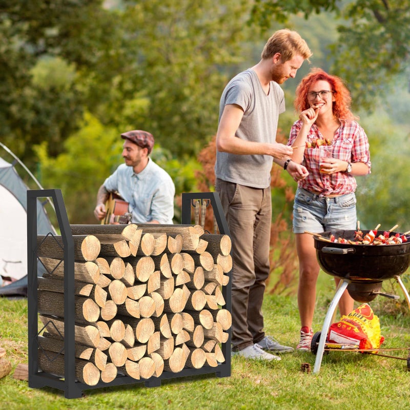 VyGrow Firewood Rack for Outdoor, Firewood Holder with 3 Hanging Hooks, Heavy Duty Wood Rack for Indoor Outdoor Patio, Black - Image 3