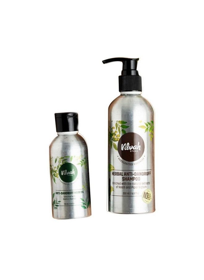 vilvah STORE - Antidandruff Combo Herbal Shampoo (Dandruff Control) + Antidandruff Hair Oil + Neem Wood Comb 300Ml - Image 1