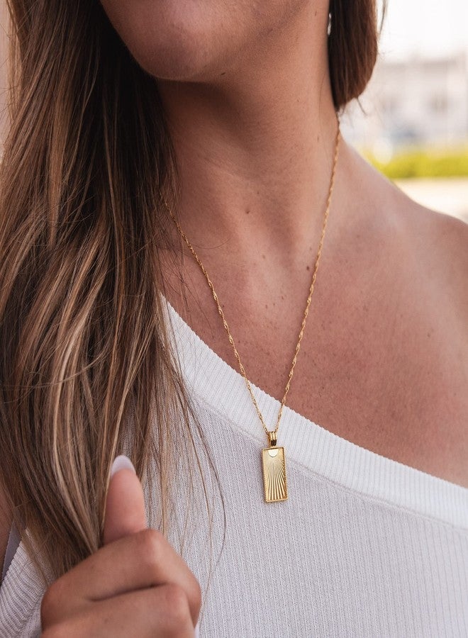 Lemon Grass 18K Gold Plated Sunburst Beam Tag Pendant Necklace | Gold Sunbeam Layering Necklace 16''+2'' - Image 2
