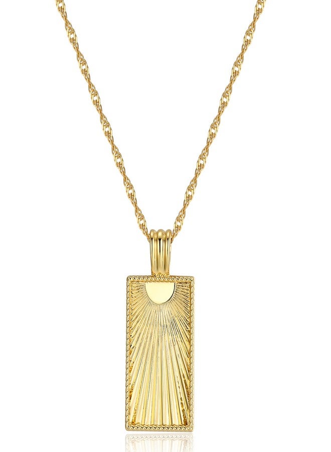 Lemon Grass 18K Gold Plated Sunburst Beam Tag Pendant Necklace | Gold Sunbeam Layering Necklace 16''+2'' - Image 1