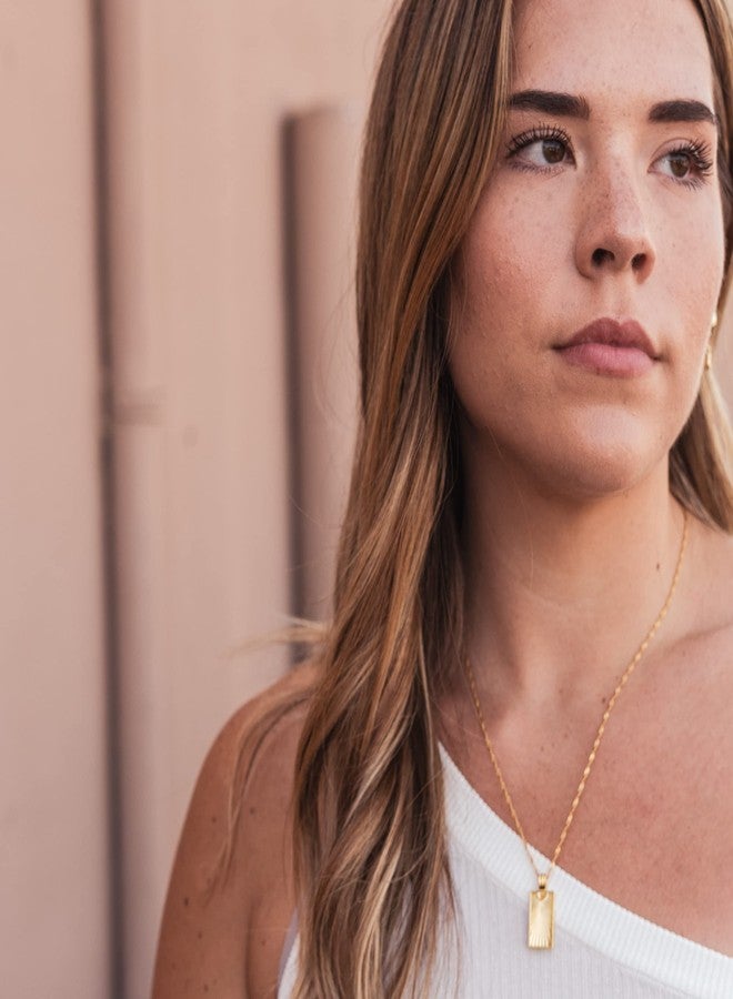 Lemon Grass 18K Gold Plated Sunburst Beam Tag Pendant Necklace | Gold Sunbeam Layering Necklace 16''+2'' - Image 5