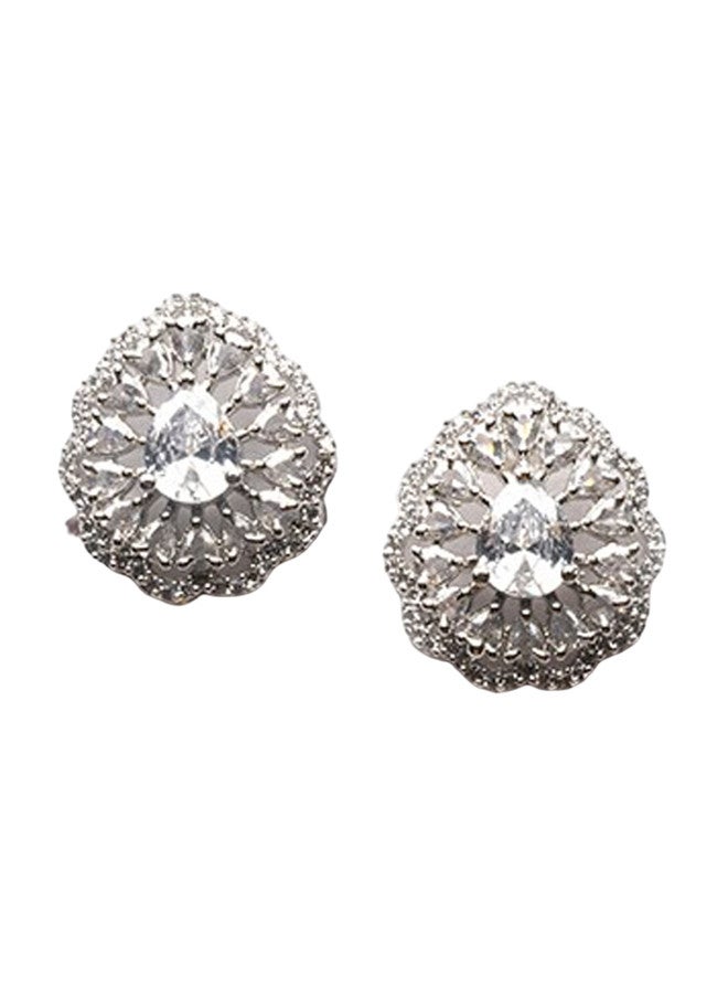StileAdda Silver-Plated CZ & AD-Studded Jewellery Set with Floral Design - Image 4