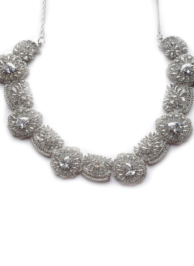 StileAdda Silver-Plated CZ & AD-Studded Jewellery Set with Floral Design - Image 3