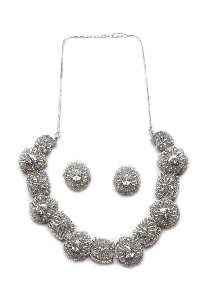 StileAdda Silver-Plated CZ & AD-Studded Jewellery Set with Floral Design - Image 2
