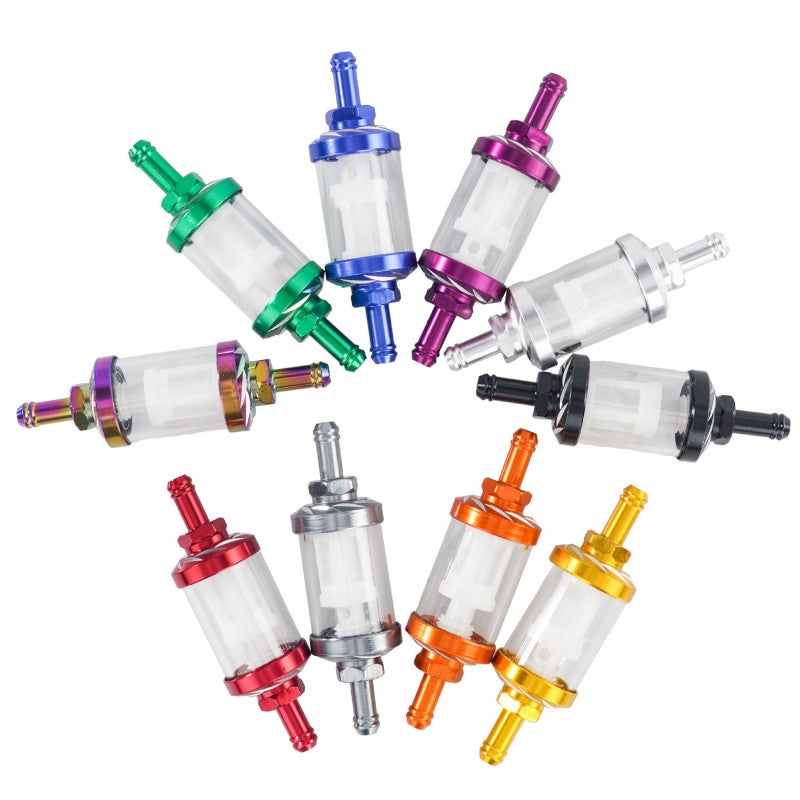 Glass Fuel Filter: 8mm Input Output, Alloy And Glass Shell, Spiral Cleaning Filter - Red, For 5/16 Inner Diameter Hoses - Image 4