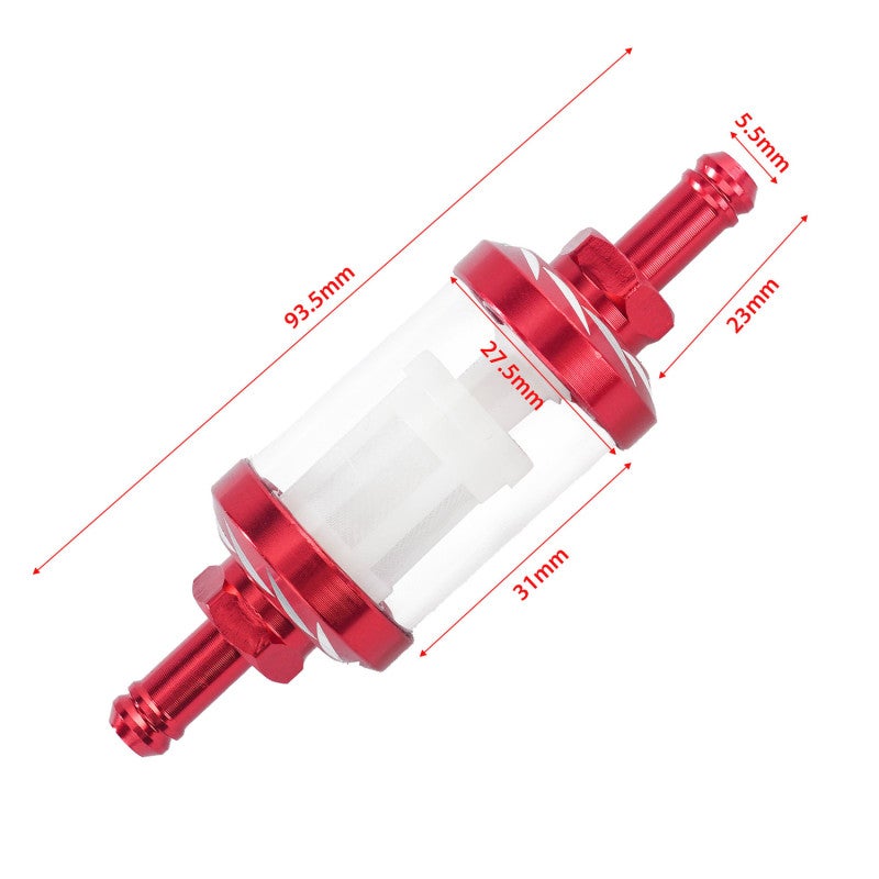 Glass Fuel Filter: 8mm Input Output, Alloy And Glass Shell, Spiral Cleaning Filter - Red, For 5/16 Inner Diameter Hoses - Image 5