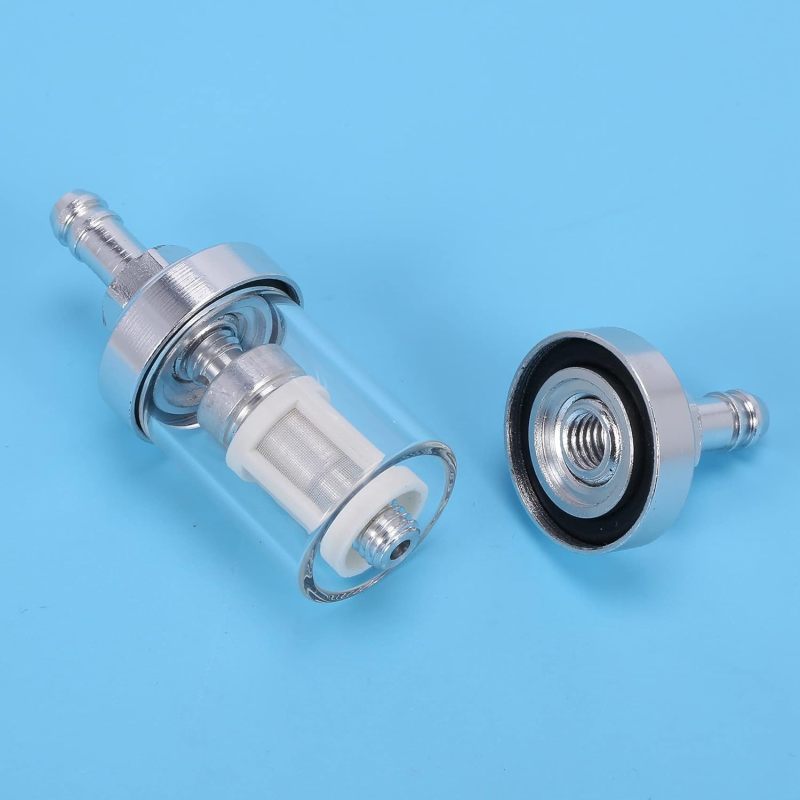Glass Fuel Filter: 8mm Input Output, Alloy And Glass Shell, Spiral Cleaning Filter - Red, For 5/16 Inner Diameter Hoses - Image 2