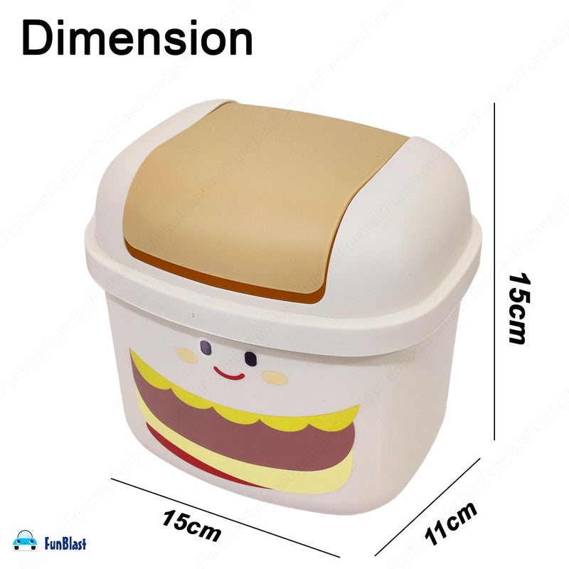 FunBlast FunBlast Table Dustbin Desktop Bin Mini Trash Can with Swing Top Lid Portable Dustbin Mini Waste Bin Disposal Dustbin for Car Office Desk and Home Use Beige - Image 2