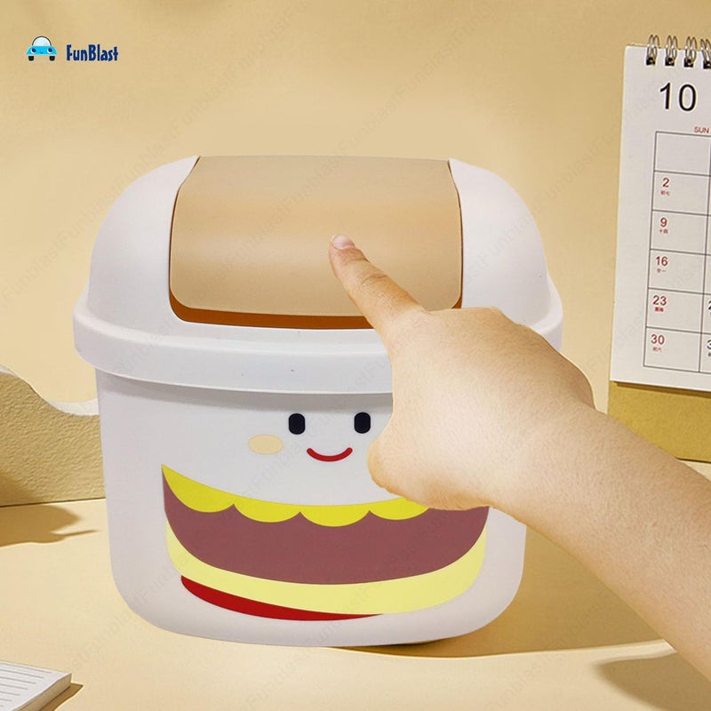 FunBlast FunBlast Table Dustbin Desktop Bin Mini Trash Can with Swing Top Lid Portable Dustbin Mini Waste Bin Disposal Dustbin for Car Office Desk and Home Use Beige - Image 4