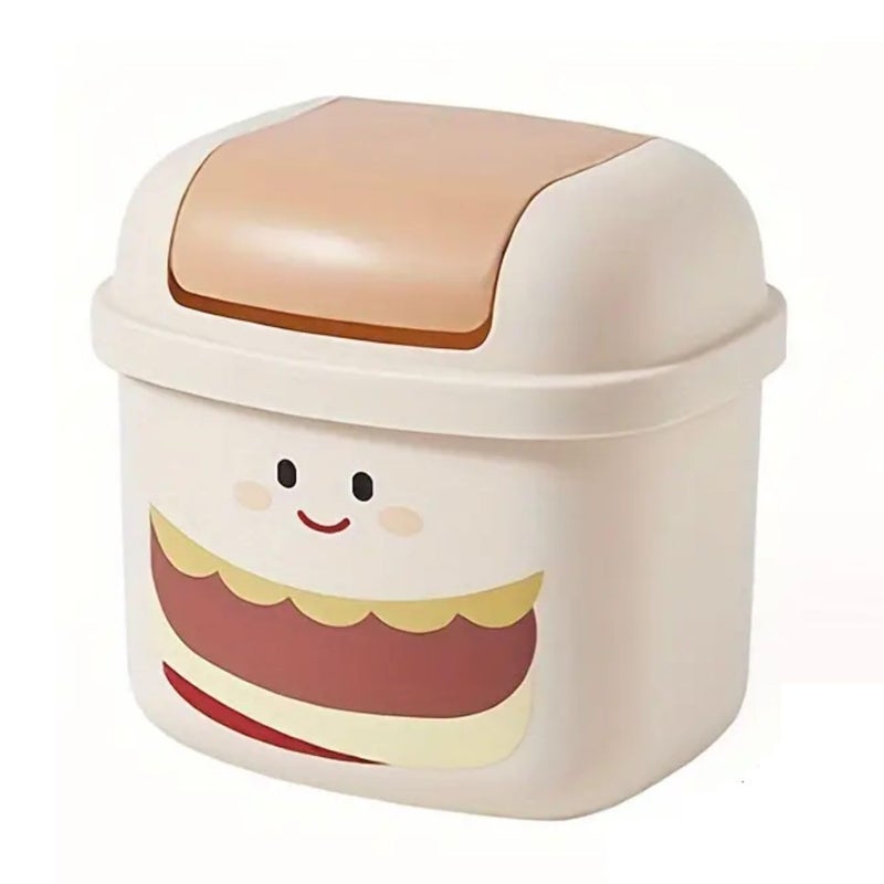 FunBlast FunBlast Table Dustbin Desktop Bin Mini Trash Can with Swing Top Lid Portable Dustbin Mini Waste Bin Disposal Dustbin for Car Office Desk and Home Use Beige - Image 1