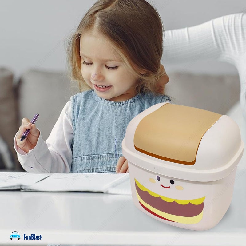 FunBlast FunBlast Table Dustbin Desktop Bin Mini Trash Can with Swing Top Lid Portable Dustbin Mini Waste Bin Disposal Dustbin for Car Office Desk and Home Use Beige - Image 5