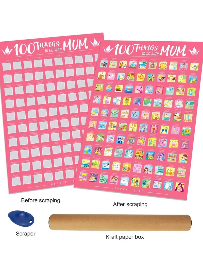 Generic - Mum Gift 100 Things To Do with Mum Scratch Off Activity Poster, Large To Do Bucket List 100 Dates Scratchable Poster for Mother's Day Birthday Gift, with Kraft Paper Box and Scraper - Image 1