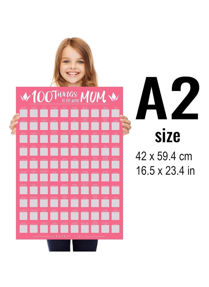Generic - Mum Gift 100 Things To Do with Mum Scratch Off Activity Poster, Large To Do Bucket List 100 Dates Scratchable Poster for Mother's Day Birthday Gift, with Kraft Paper Box and Scraper - Image 1