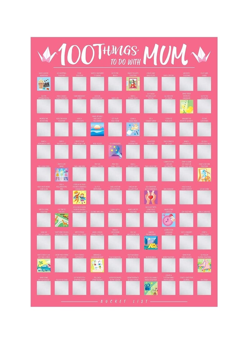Generic - Mum Gift 100 Things To Do with Mum Scratch Off Activity Poster, Large To Do Bucket List 100 Dates Scratchable Poster for Mother's Day Birthday Gift, with Kraft Paper Box and Scraper - Image 1