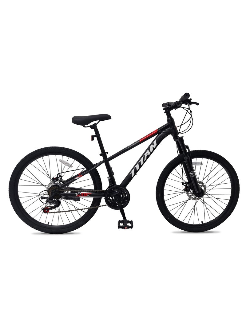 Vaux Titan 24” Mountain Bike – Steel Frame, 21-Speed Drivetrain, Front Suspension Fork With Lock, Double Wall Alloy Rims, Front & Rear Disc Brakes, Quick Release Seat Post – Mtb Bicycle  - Image 1