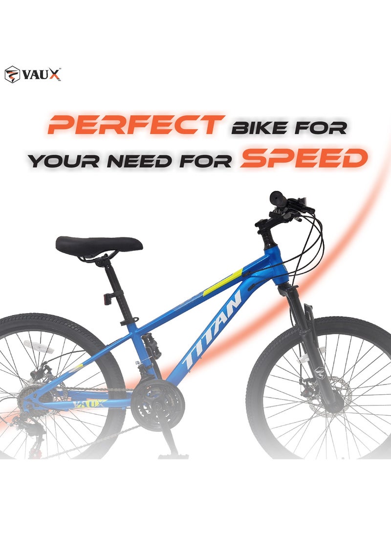 Vaux Titan 24” Mountain Bike – Steel Frame, 21-Speed Drivetrain, Front Suspension Fork With Lock, Double Wall Alloy Rims, Front & Rear Disc Brakes, Quick Release Seat Post – Mtb Bicycle  - Image 2