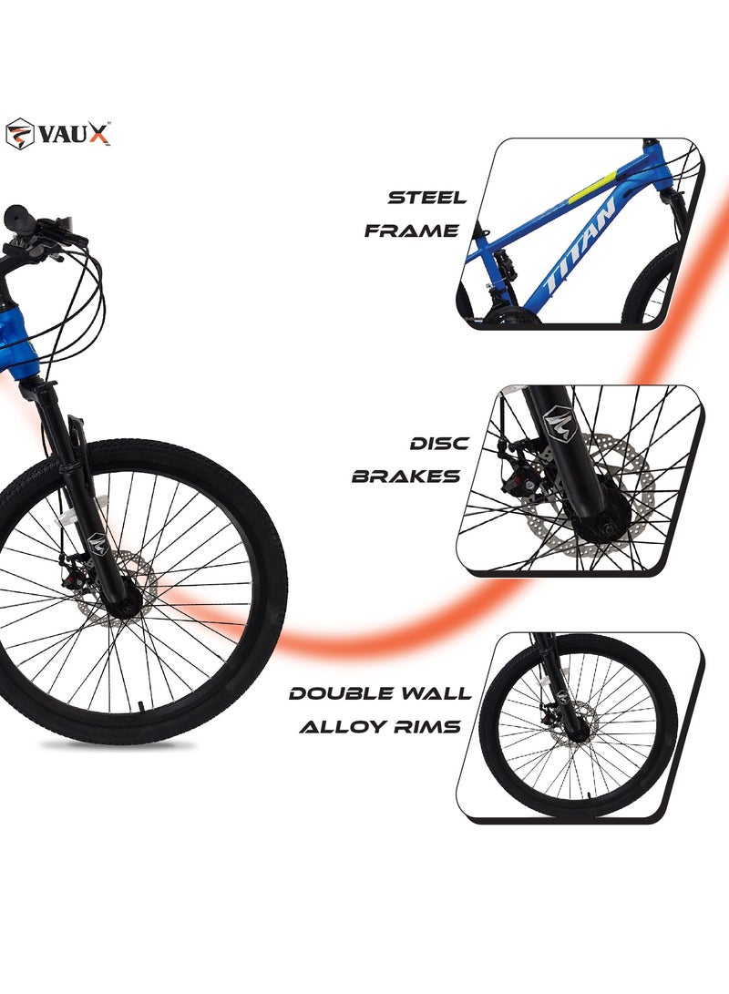Vaux Titan 24” Mountain Bike – Steel Frame, 21-Speed Drivetrain, Front Suspension Fork With Lock, Double Wall Alloy Rims, Front & Rear Disc Brakes, Quick Release Seat Post – Mtb Bicycle  - Image 4