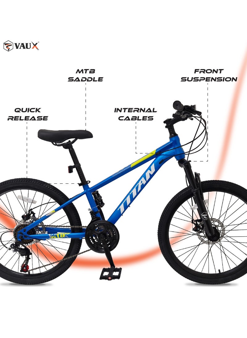 Vaux Titan 24” Mountain Bike – Steel Frame, 21-Speed Drivetrain, Front Suspension Fork With Lock, Double Wall Alloy Rims, Front & Rear Disc Brakes, Quick Release Seat Post – Mtb Bicycle  - Image 5