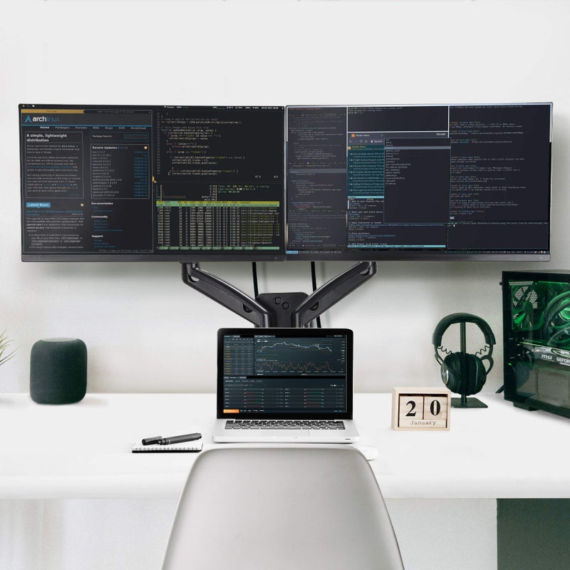 AVLT Dual 17"-32" Monitor Wall Mount fits Two 19.8 lbs Flat/Curved Computer Monitor Full Motion Height Swivel Tilt Rotation Adjustable Monitor Arm - VESA/Cable Management - Image 4