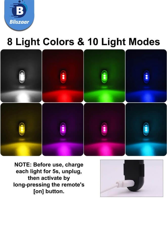 Bliszaar Wireless LED Strobe Lights 4PCS with Remote Control 8 Colors USB Charging Waterproof Anti-Collision Emergency Warning Lights for Car Motorcycle Drone Aircraft Bike Outdoor Use - Image 2