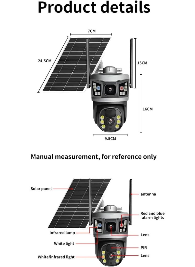JAJEEK 2 Pcs 8MP Dual Lens Outdoor CCTV Cameras – 360° Wireless Security Cameras with 4G SIM Connectivity, Solar Powered, Full-Color Night Vision, PIR & AI Human Detection, Two-Way Audio, 64GB Memory, V380 Pro App Remote Control - Image 2